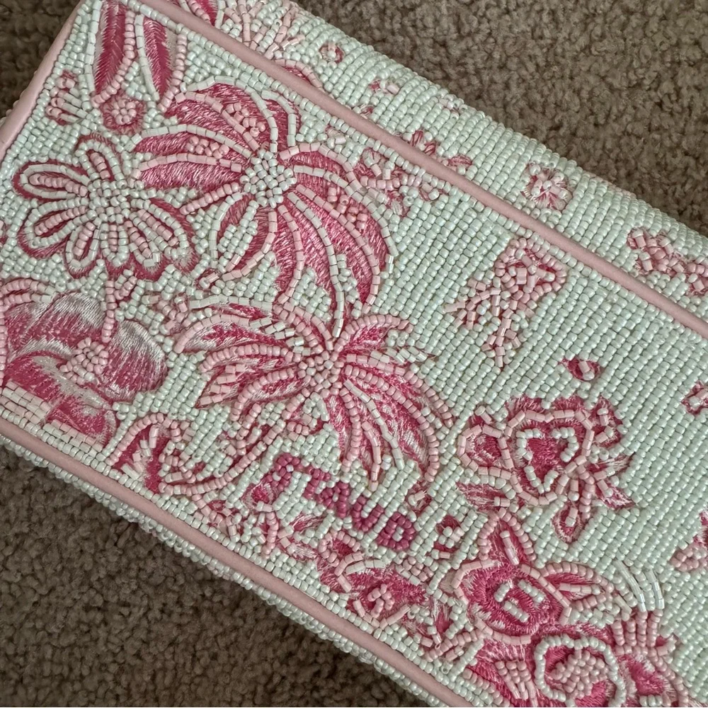 Staud Pink and White Tommy Floral Beaded Bag - Picture 3 of 4